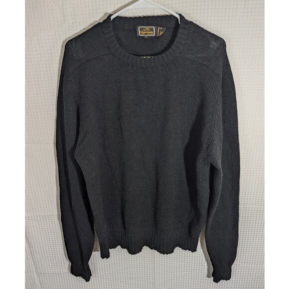 JD Christopher XL Black Wool Sweater Mens Crewneck Vintage Hong Kong Knit Jumper - Picture 1 of 3